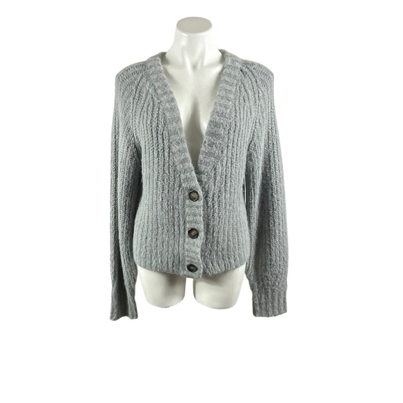 Arlene Knitted Short V neck Gray Chunky Cardigan Sweater - Picture 7 of 15